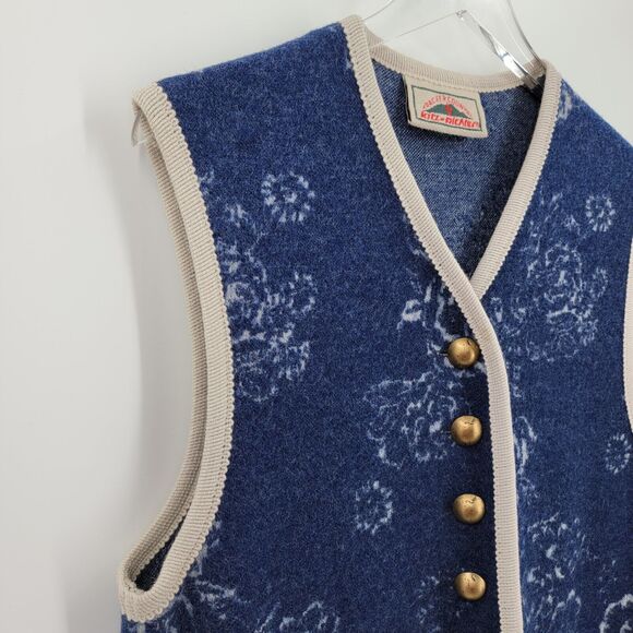 Kitz Pichler Tracht and Country Vest Womens 8 Wool Floral Pockets Flaw - Picture 8 of 16